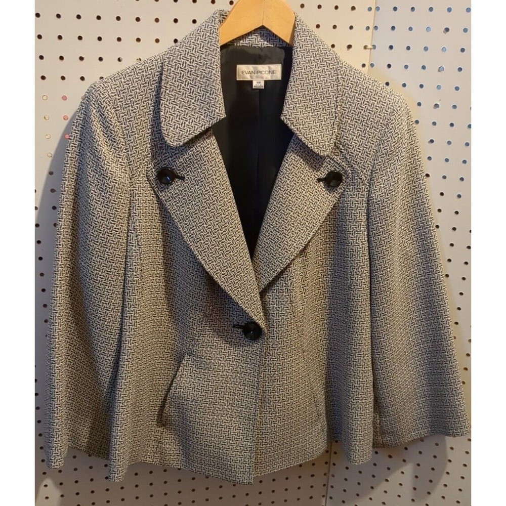 Evan Picone Women Blazer Jacket 16W Black White Button Pockets